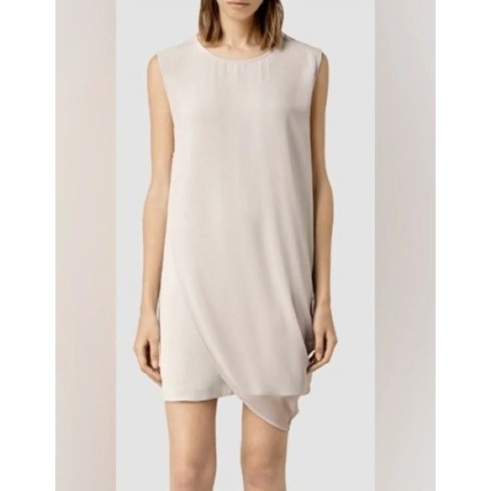 AllSaints Eala Dress Women Size 6 Grey Taupe Draped Asymmetrical Hem